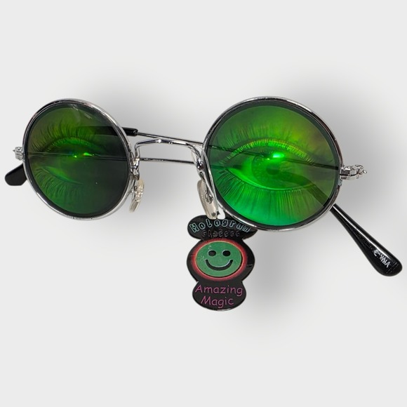 Holographic WIDE HUMAN EYES Sunglasses Glasses Vintage 1990's Halloween Costume - Picture 5 of 6